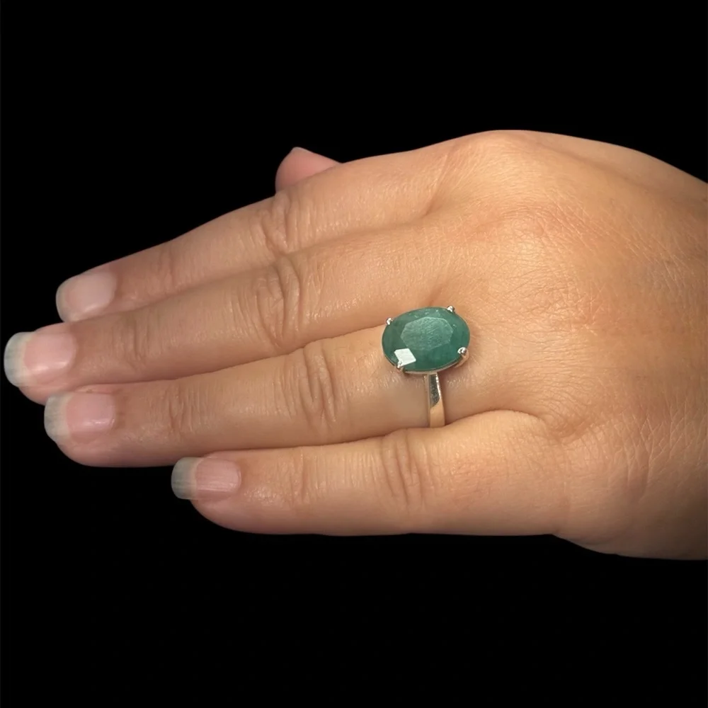 Handmade Natural Emerald Ring – Oval Cut 4 Carat | 925 Sterling Silver Size 7.5